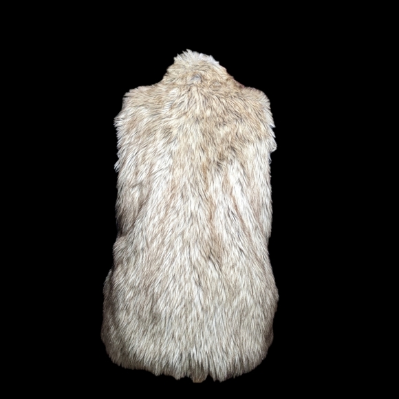 Faux Fur Vest S/M Cream Brown Gray Open Cardigan Pockets Fall Winter Layering - Picture 2 of 12